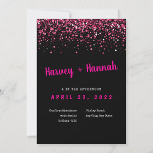 Black and Pink Glitter Wedding Invitation