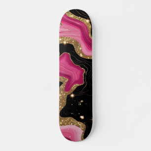 Black and pink Gold Agate Skateboard