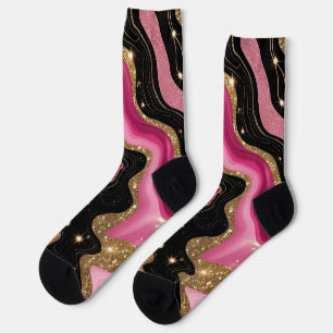 Black and pink Gold Agate Socks