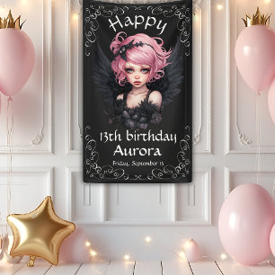 Black And Pink Goth Fairy 13th Happy Birthday Banner