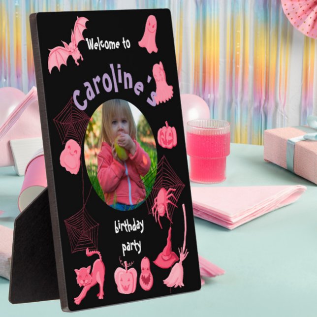 Black and pink Halloween birthday party welcome Plaque (Creator Uploaded)