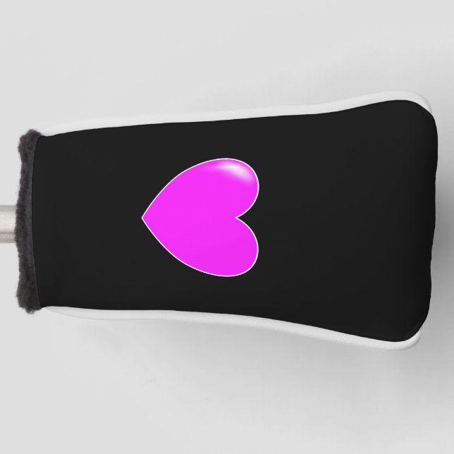 Black And Pink Heart Cute Golf Head Cover (Front)