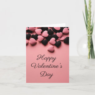 Black and pink hearts on pink ground Valentine's Holiday Card