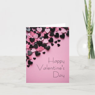 Black and pink hearts on pink ground Valentine's Holiday Card