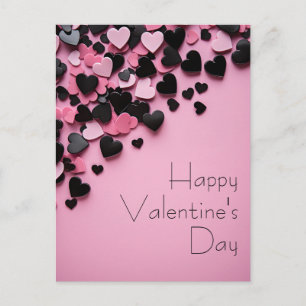 Black and pink hearts on pink ground Valentine's Postcard