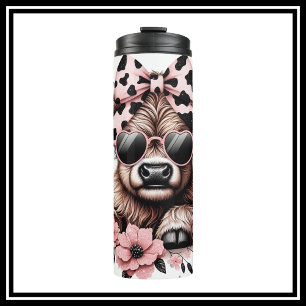 Black and Pink Highland Cow  Thermal Tumbler