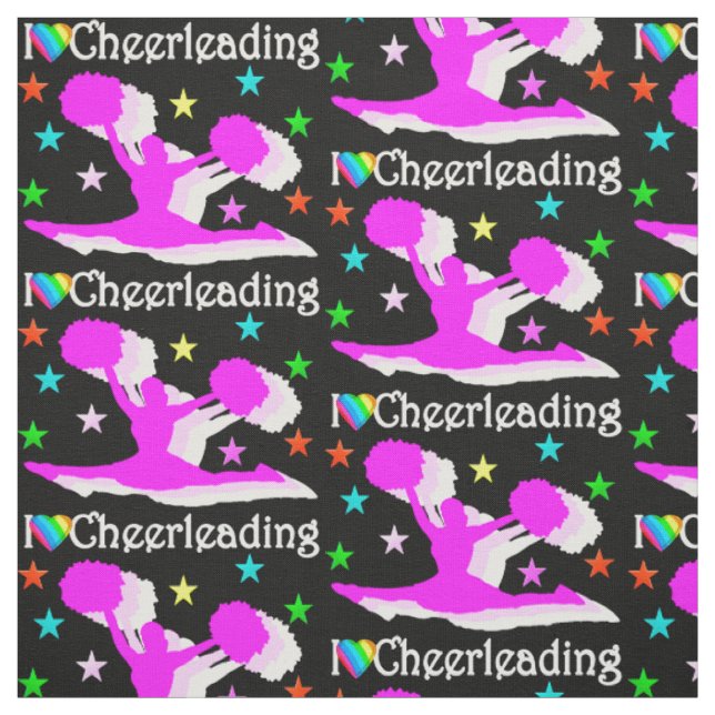 BLACK AND PINK I LOVE CHEERLEADING FABRIC (Swatch)