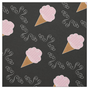 Black and Pink Ice Cream Cone Swirls Fabric