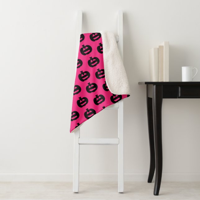 Black and Pink Jack o Lanterns Fleece Blanket (In Situ)