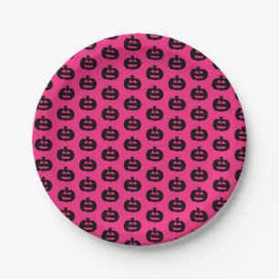 Black and Pink Jack o Lanterns  Paper Plate