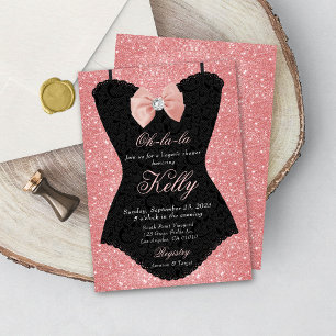 Black and Pink Lace Corset Bridal Lingerie Shower  Invitation