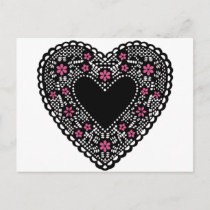 Black and Pink Lace Heart Postcard