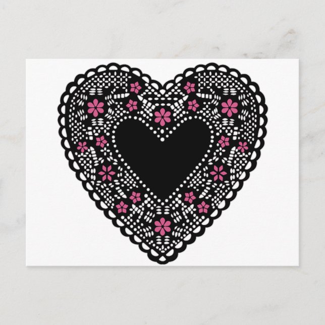 Black and Pink Lace Heart Postcard (Front)