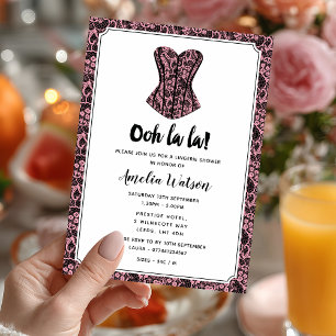 Black and Pink Lace Lingerie Shower Invitation