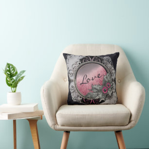 Black and Pink Lace Mothersday Cushion