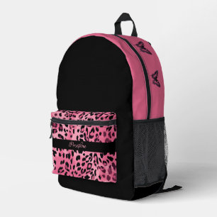 Black and pink leopard pattern butterfly printed backpack