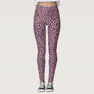 Black and pink Leopard Print Fun Safari Pattern Leggings