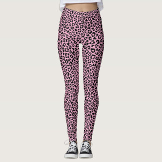 Black and pink Leopard Print Fun Safari Pattern Leggings