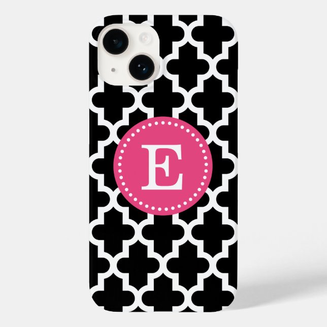 Black and Pink Modern Moroccan Monogram Case-Mate iPhone Case (Back)