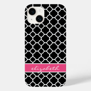 Black and Pink Modern Quatrefoil Monogram Case-Mate iPhone 14 Case