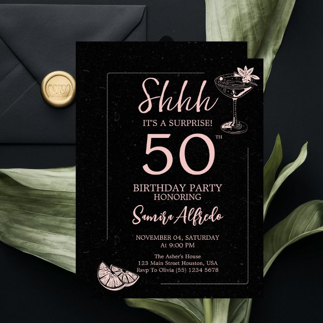 Black and Pink Modern Surprise 50th Birthday Party Invitation (Creator Uploaded)