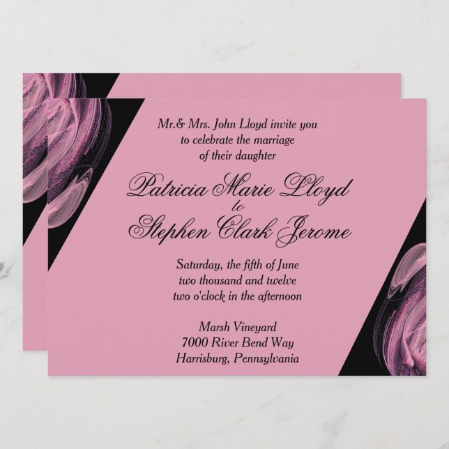 Black and Pink Modern Wedding Invitations (Front/Back)