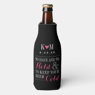 Black and Pink Modern Wedding Monogram Bottle Cooler
