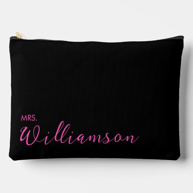 Black and pink Mrs newly married Accessory Pouch (Front)