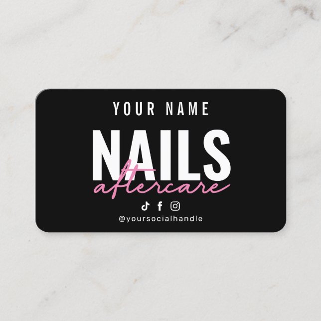  Black And Pink Nails Aftercare Card (Front)