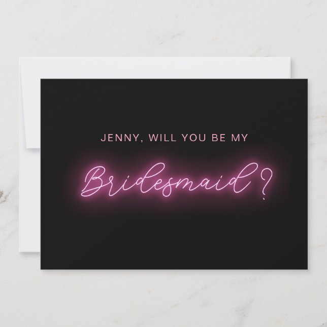 Black and Pink Neon Glow Light bridesmaid card (Front)