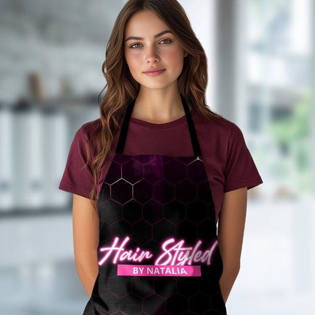 Black and Pink Neon Hair Stylist Apron (Creator Uploaded)