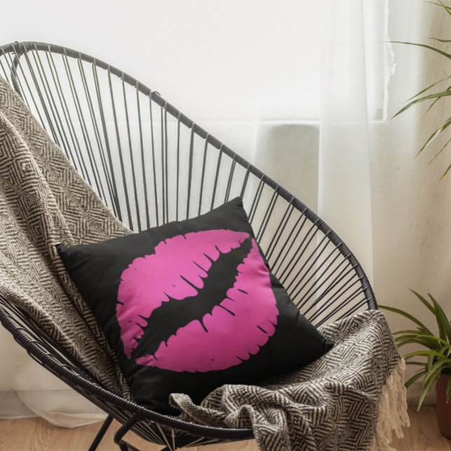 Black and Pink Ombre Lipstick Kiss Cushion (Black and Pink Kiss Throw Pillow)