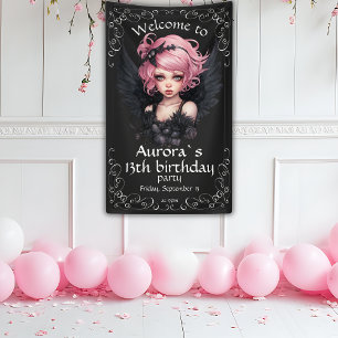 Black And Pink Pastel Goth Fairy 13th Birthday Banner