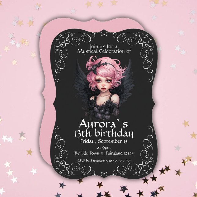 Black And Pink Pastel Goth Fairy 13th Birthday Invitation (Creator Uploaded)
