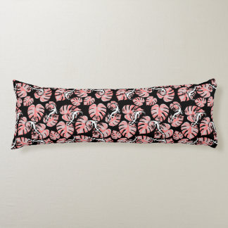 Black And Pink Pattern - Geckos And Leaves Body Cushion