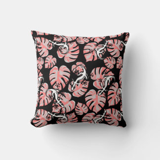 Black And Pink Pattern - Geckos And Leaves Cushion