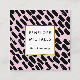 Black and Pink Pattern with Frame Square Business Card