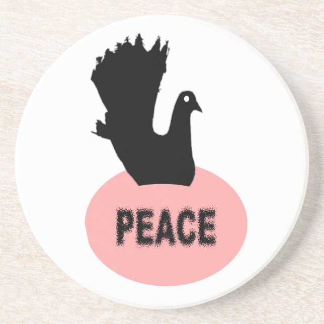 Black and Pink Peace Dove Coasters (Front)