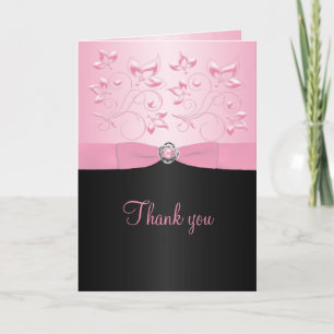 Black and Pink Pearl Loveknot Thank You Card