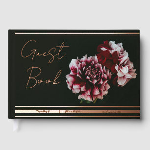 Black and Pink Peonies Wedding Foil Guestbook