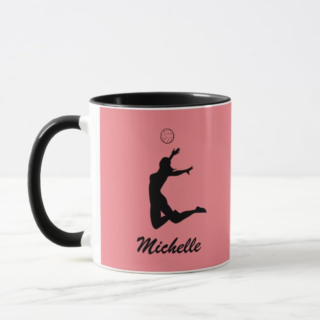 black and pink Personalised Volleyball  Mug (Left)