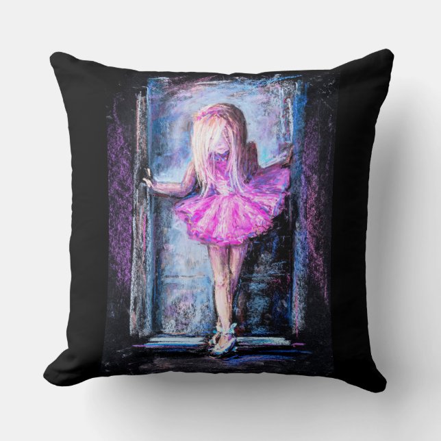 Black and pink pillow with ballerina girl (Front)