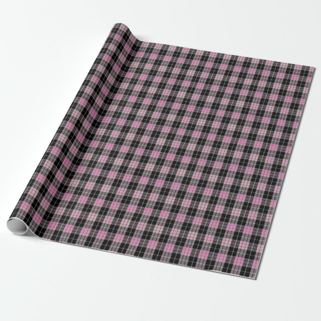 Black and Pink Plaid Customisable Background Wrapping Paper (Unrolled)