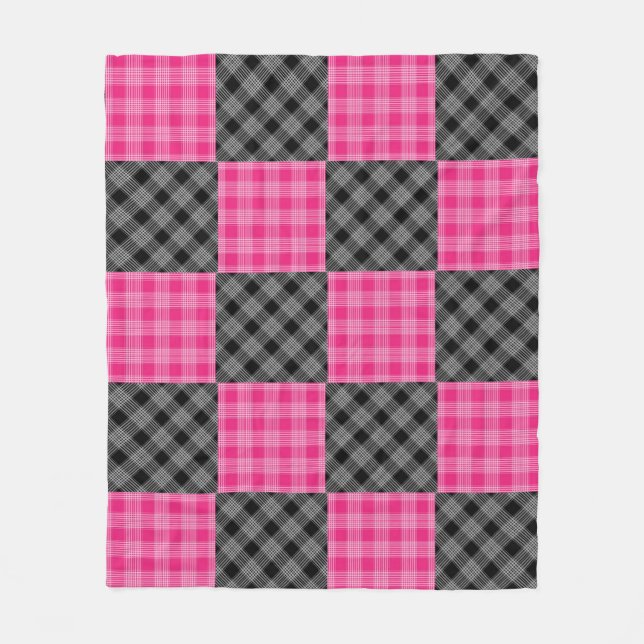 Black and Pink Plaid Fleece Blanket (Front)