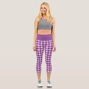 Black and Pink Plaid with white Checkered Hearts  Capri Leggings