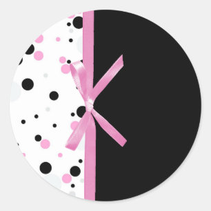 Black and Pink Polka Dot Design Classic Round Sticker