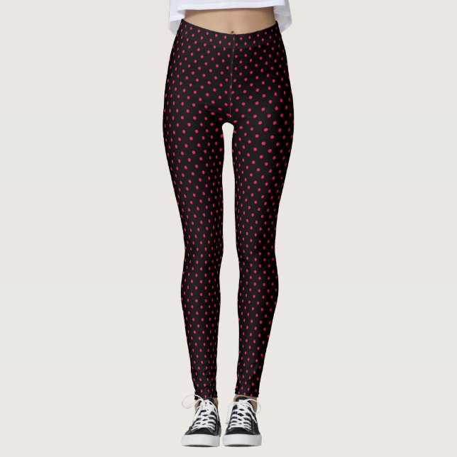 Black and Pink Polka Dot Leggings (Front)