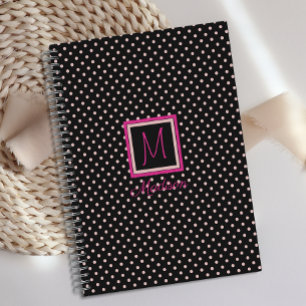 Black and Pink Polka Dot Trendy Monogram Planner