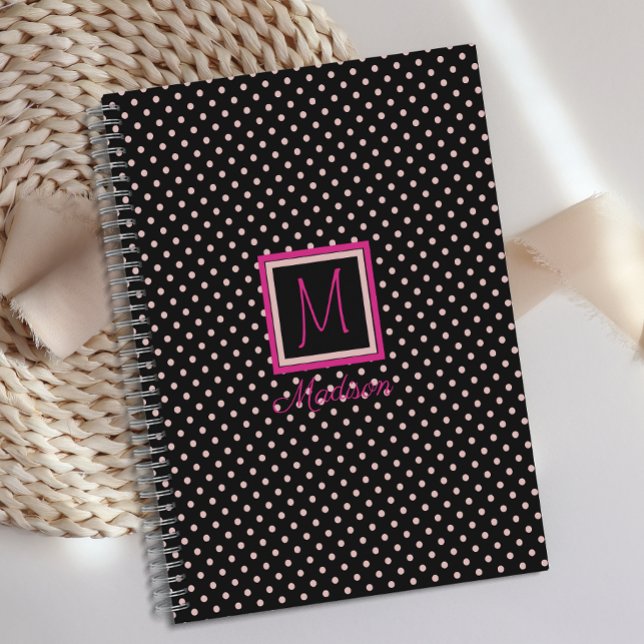 Black and Pink Polka Dot Trendy Monogram Planner (Creator Uploaded)