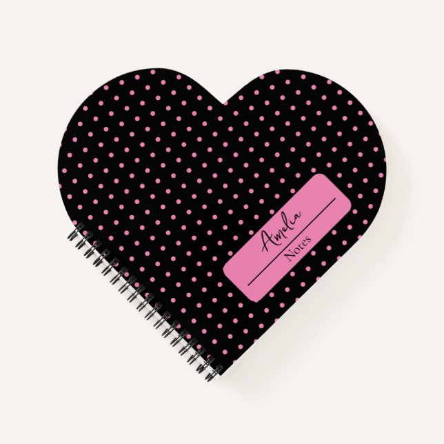 Black and pink polka dots heart  notebook (Front)